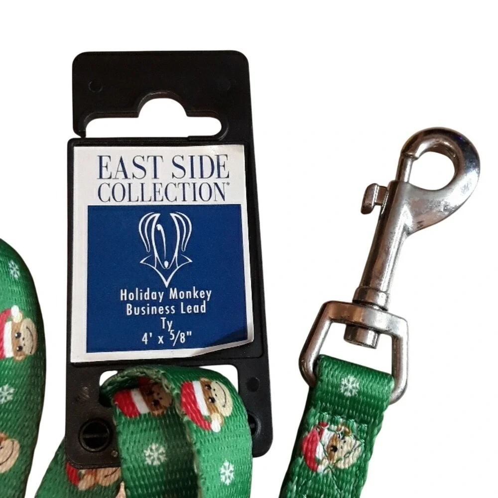 East Side Collection Christmas Monkey Business Dog Leash Green 4ft NWT‎